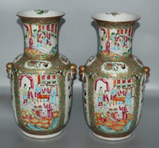 Pair Canton famille rose vases